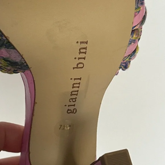 Gianni Bini Bibby woven leather corded square toe heels pink/multicolor 7.5 - Picture 11 of 11